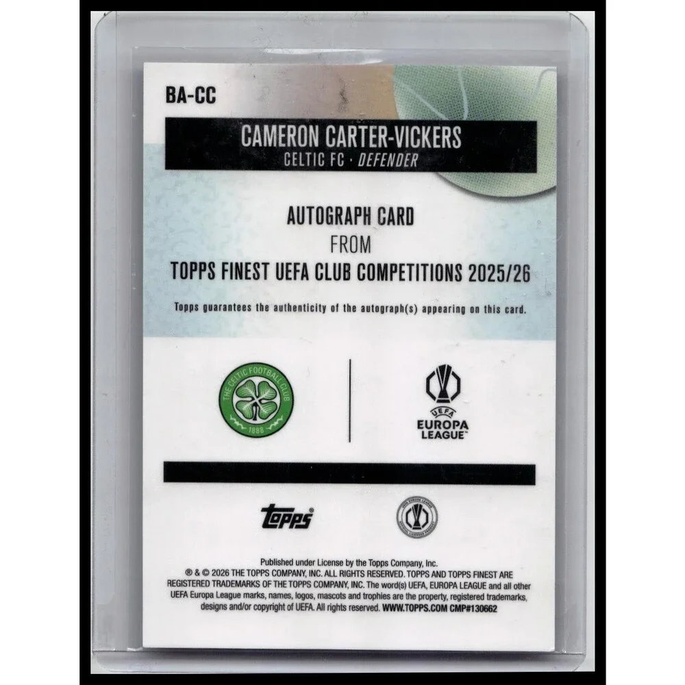 2025-26 Topps UEFA Club Competition Finest Cameron Carter-Vickers Auto #BA-CC